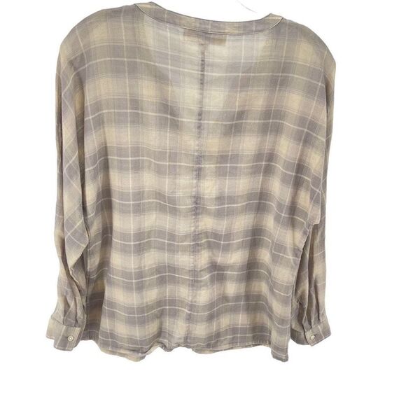 LOFT Womens Button Down Blouse Windowpane Lightweight Long Sleeve Beige Small - Picture 4 of 12
